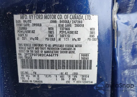 2002 Ford F-150 Lightning from USA, damaged, VIN 2FTZF07382CA66779